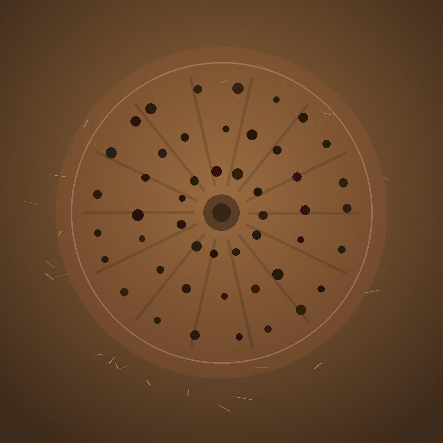 Hand-pressed cow dung cake with radial finger-press pattern, sun-drying